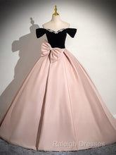 A-Line Off Shoulder Satin Pink Long Prom Dresses, Pink Long Formal Dresses